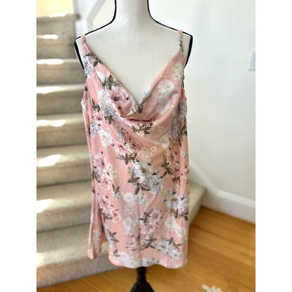 NWT Nasty Gal Pink Floral Satin Cowl Neck Slip Dress - Picture 1 of 8